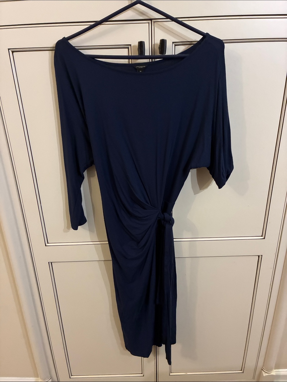 Ann Taylor Navy Knot-Tie Midi Dress